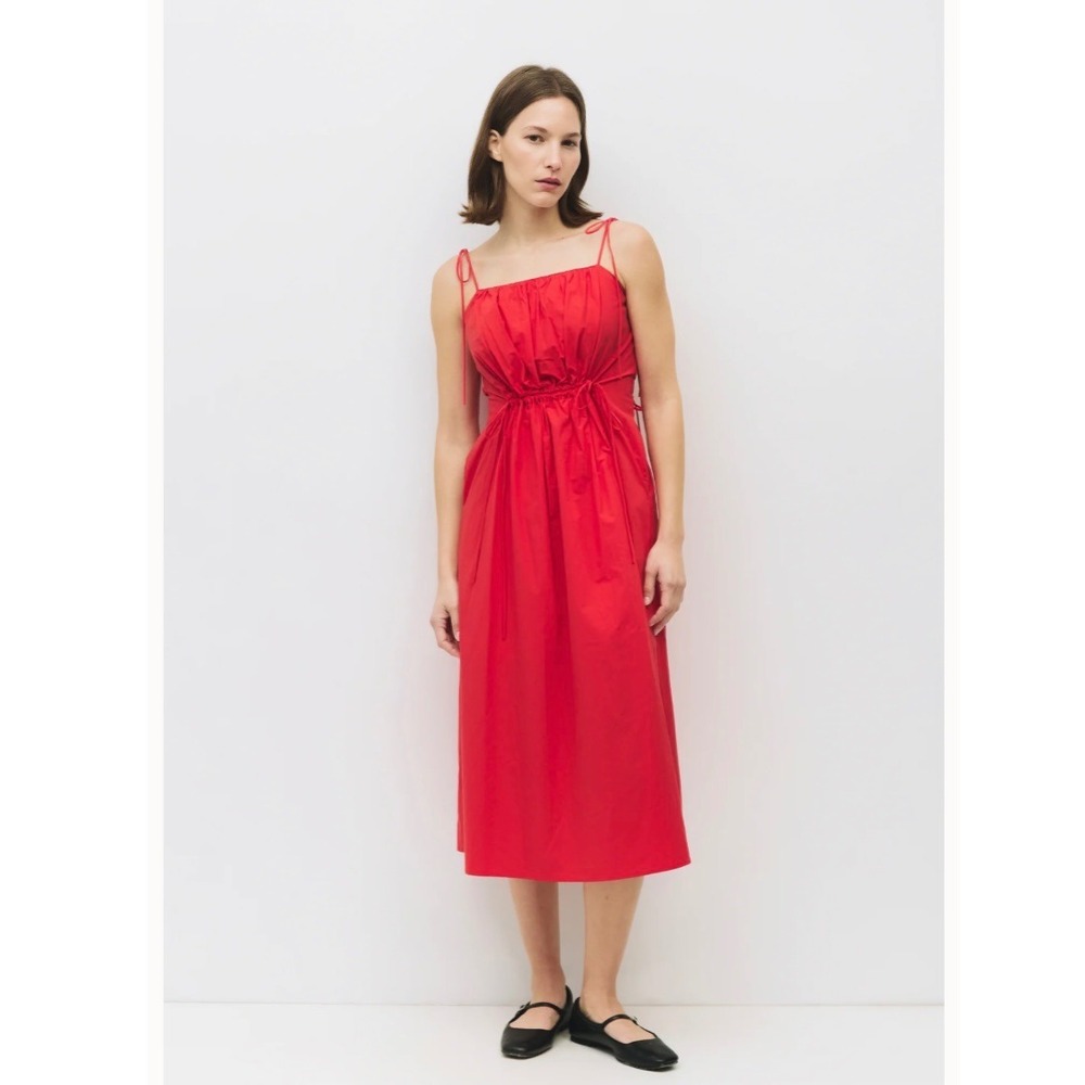 All Row The Isadora Red Midi Long Dress Sleeveless Bow Tie 100% Cotton Medium